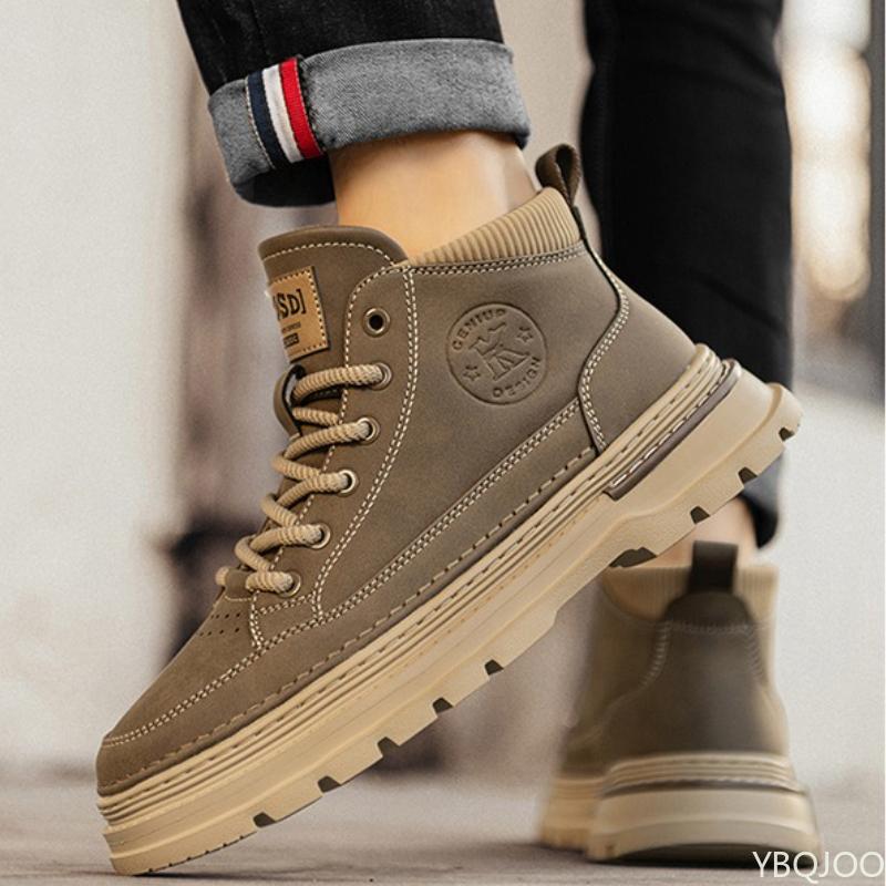 Fashion Men's new autumn breathable retro casual boots black high top workwear simple comfortable anti slip wear-resistant men's shoes