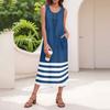 Women's Summer Casual Fashion Stripe Printed Sleeveless Button Casual Maxi Dress