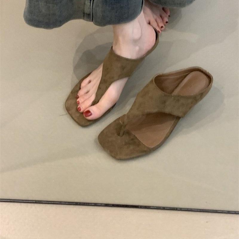 Spring Summer New Style Mid Heels Sandals Women's Flip Flops Comfortable Slimming High Heels Slip-On Shoes Korean Style Slippers