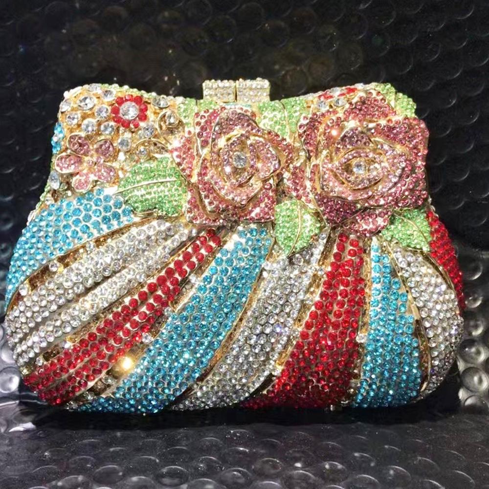 

Women WhiteCrystal Evening Bag Two Floral Clear Crystal Clutch Bag Luxury Lady Wedding Bridal Purse Cocktai Girls Dinner Banquet 17.5cmX12.5cmX5cm