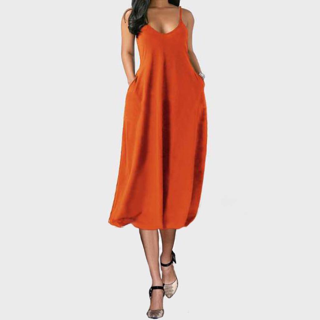

Модное женское сексуальное платье больших размеров с карманами без рукавов и камзолом XXXL оранжевый
