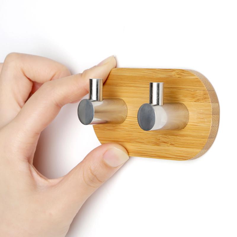Bamboo Clothes Hook Towel Keys Adhesive Hook Stainless Steel Rustproof Coat Towel Holder Kitchen Bathroom Decorative Hanger