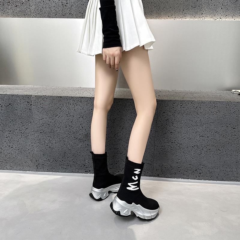 Fashion 6cm Synthetic Cloth Streth Knitted Fabric British Fashion Women Platform Wedge Autumn Spring Boots Knee High Boots Shoes