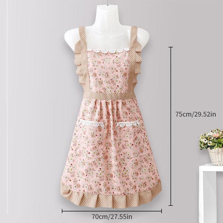 Atmungsaktive Schürze mit Prinzessinnenrock und Doppeltaschen für Damen, ideal zum Kochen in der Küche zu Hause. Antifouling- und strapazierfähige Arbeitskleidung.