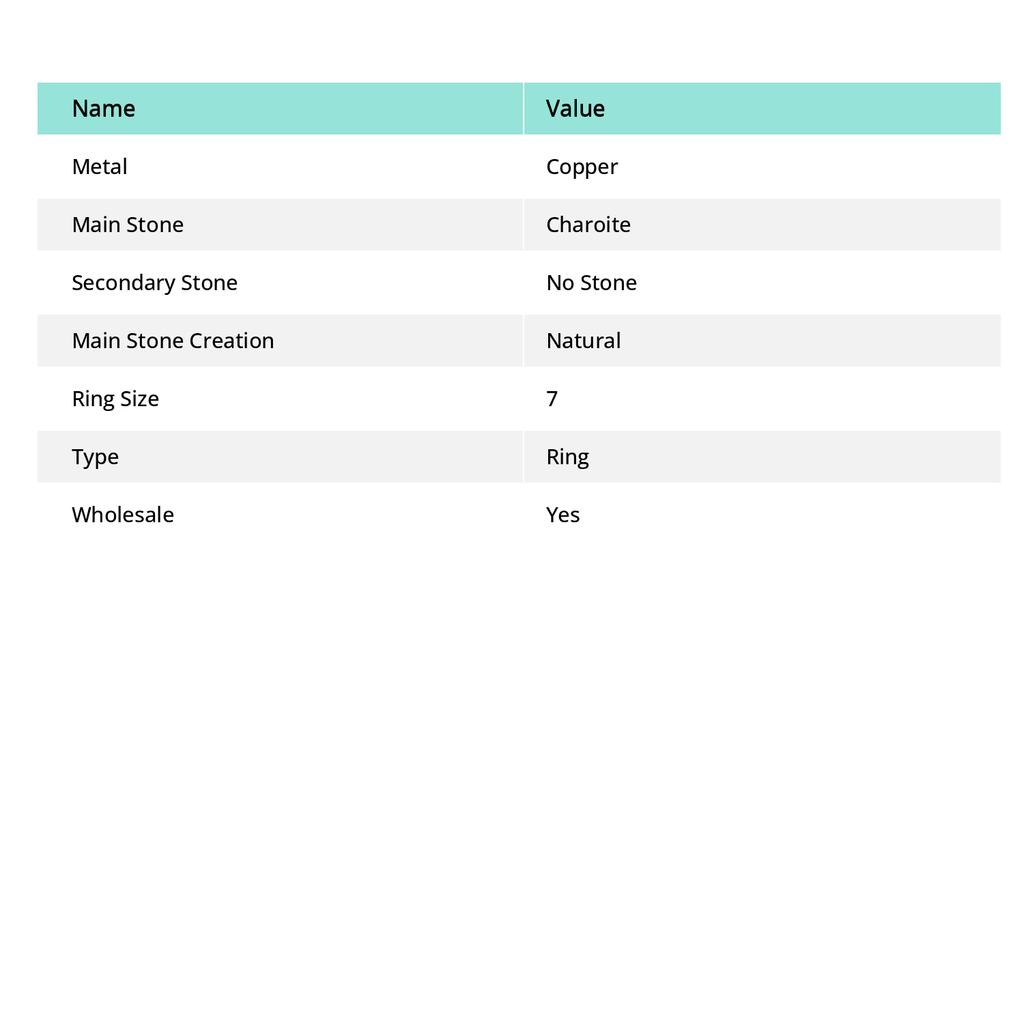 Natural Russian Charoite Gemstone Handmade Copper Wire Wrap Ring Size 7 S2q38