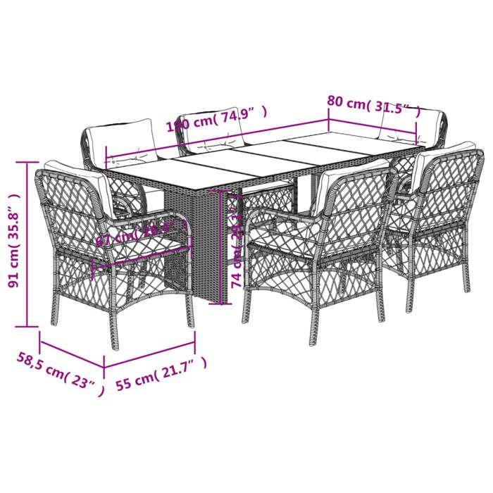 VidaXL 7-Piece Garden Dining Set with Cushions, Patio Table and Chairs, Patio Furniture, Outdoor Furniture, 3212058