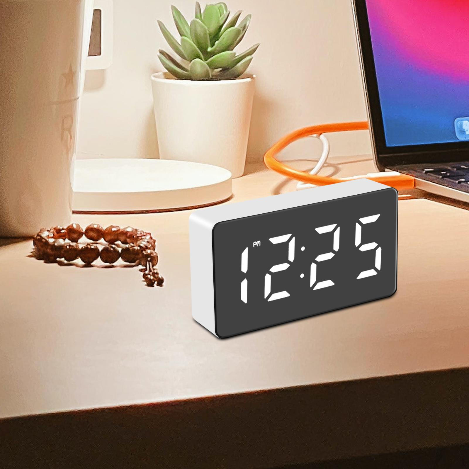 

Clock USB Large Screen Display LED Mirror Electronic for Bedside, Home, білий