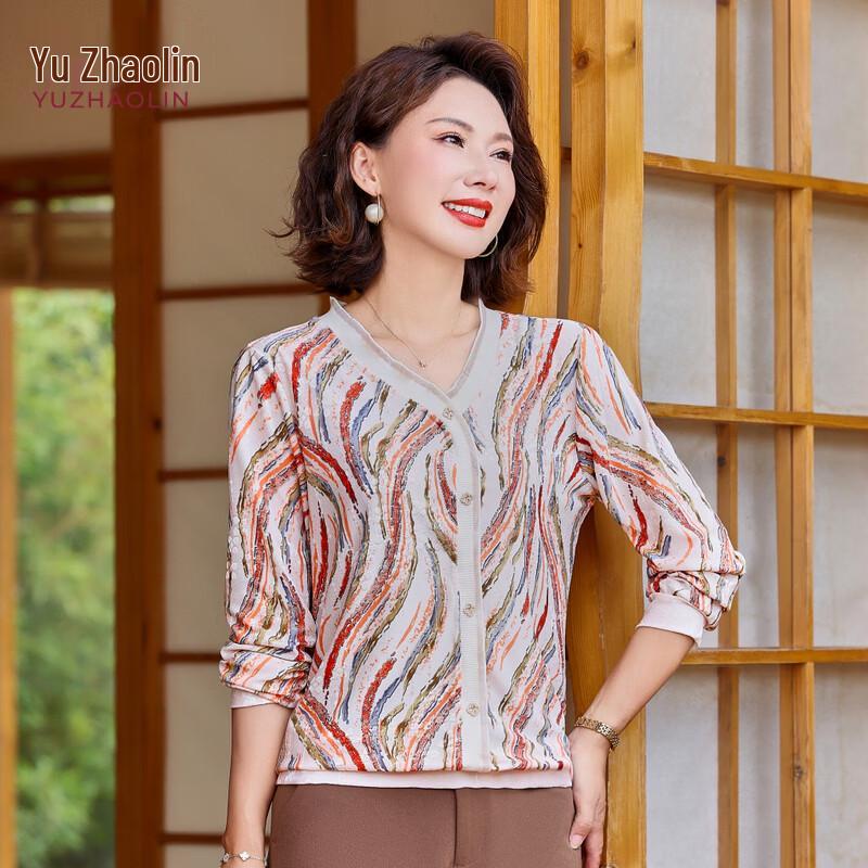 YUZHAOLIN Women s Abstract Print Lapel T-shirt 4XL