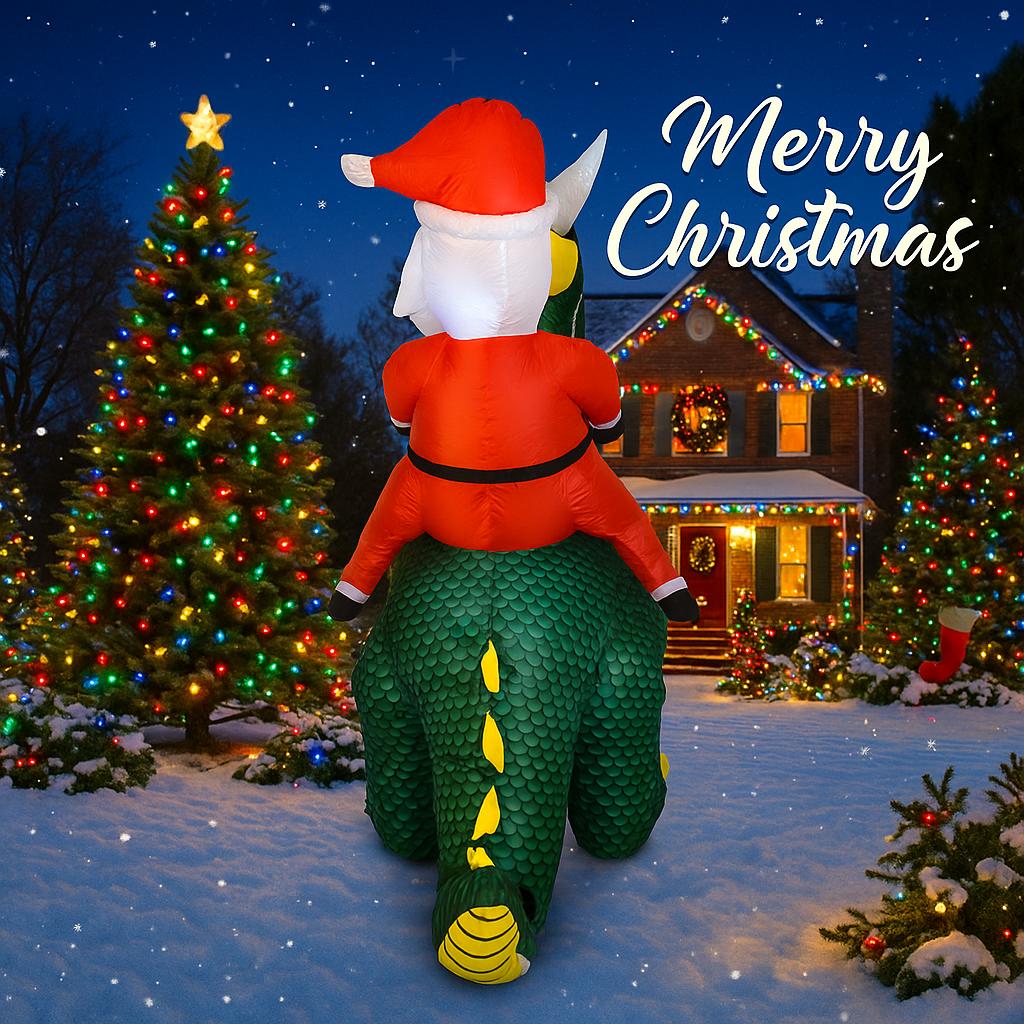 5.9FT Inflatable Christmas Santa Riding Dragon Decor LED Unique Home Ornament Christmas GiftsToy Supplies Xmas Yard Decoration