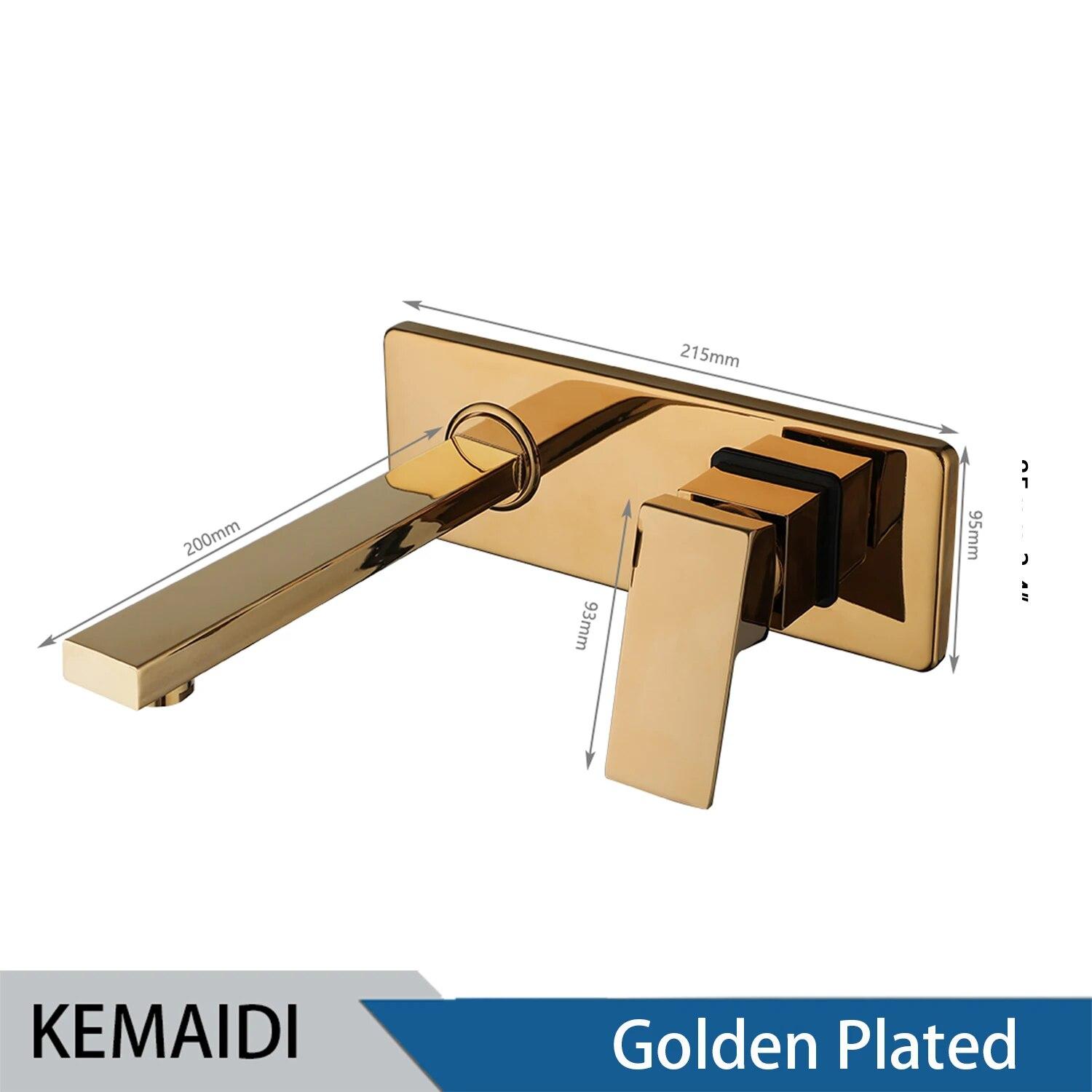 Позолоченный смеситель для раковины в ванной комнате, настенный латунный смеситель для раковины, скрытый кран, черный смеситель для горячей и холодной воды золотой