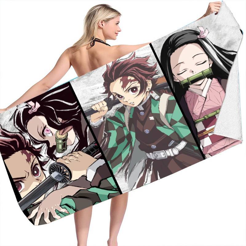 Demon Slayer 3d Anime Swim Bath Towel Beach Quick Dry Bathrobe Travel Seaside