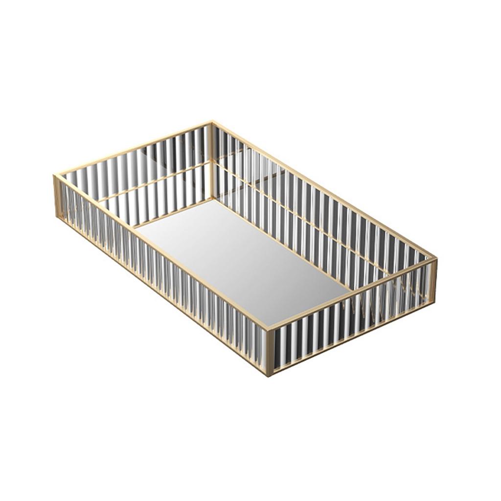 Glas-Aufbewahrungsbox für Schmuck Make-up Rechteckig Kommode Goldgestreiftes Tablett für Zuhause Schlafzimmer Studentenwohnheim