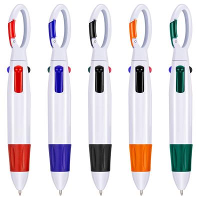 4 Neon Color Shuttle Retractable Multi-color Ballpoint Pens with Buckle Keychain for Office School Supplies Students Kid Gift