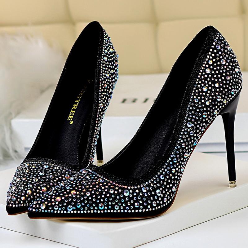 Duży rozmiar 43 Damskie czółenka Buty ślubne Błyszczące cyrkoniami Panna Młoda Szpilki 7 CM 10 CM Luksusowe czółenka Buty imprezowe