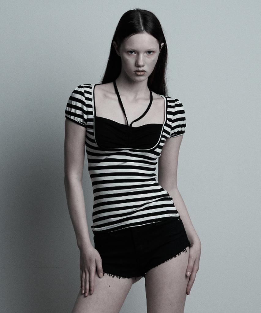 ILLIO Black Stripe Giselle Gathered Top