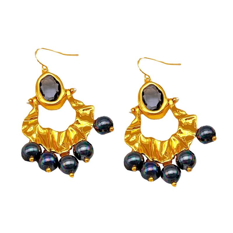 French Retro Pearl Tassel Irregular Pleated Dangle Earrings - Stylish & Unique Design