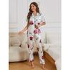 Funny Mouse Print Satin Pajama Set Casual Short Sleeve Lapel Buttons Top & Elastic Pants Sleepwear
