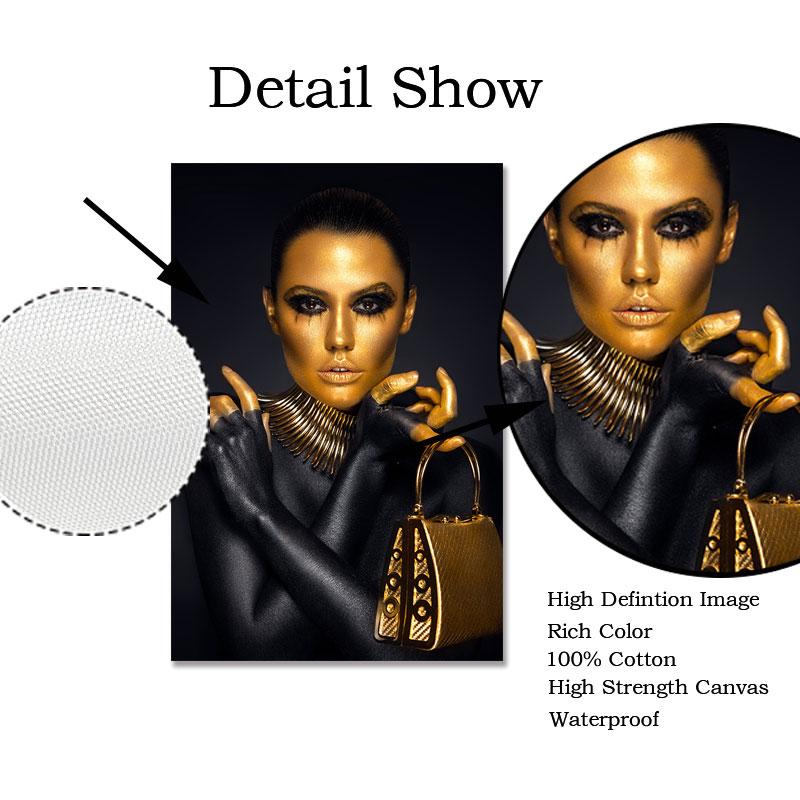 Frumoasă femeie neagră și aurie pictură pe pânză modă poster de artă africană Cuadros imprimare artă de perete pentru decorarea camerei de zi