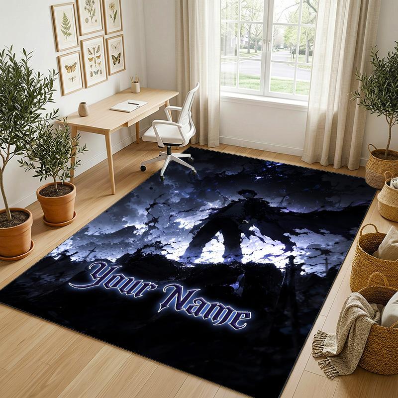 Personalized Crystal Velvet Carpet,Solo Leveling Custom Printed Name, Plush Area Rug For Home Indoor Decor