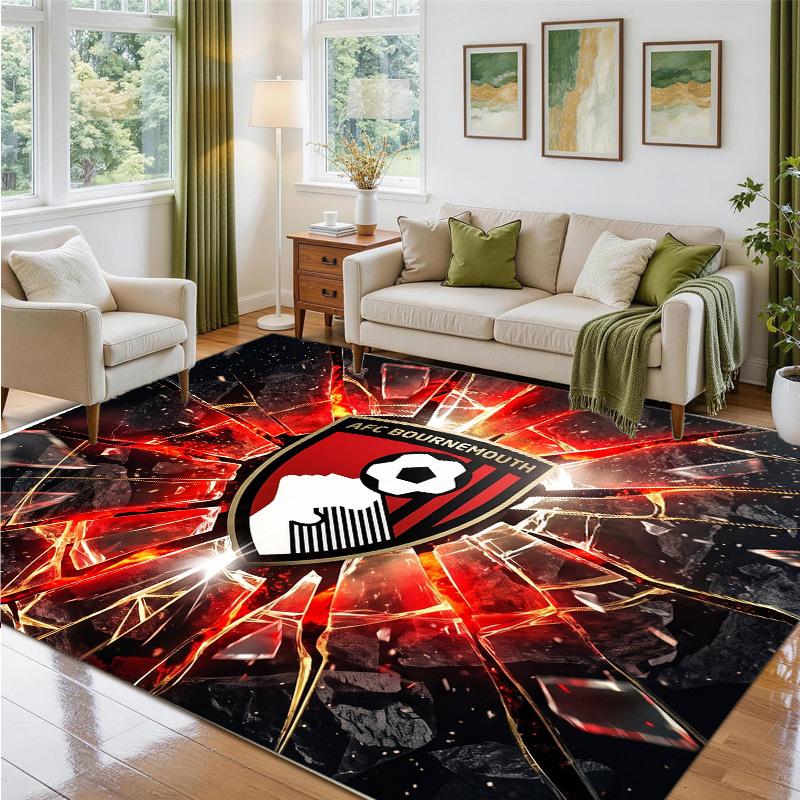 Bournemouth Football Design Crystal Velvet Rug Soft Decorative Mat for Bedroom Entrance