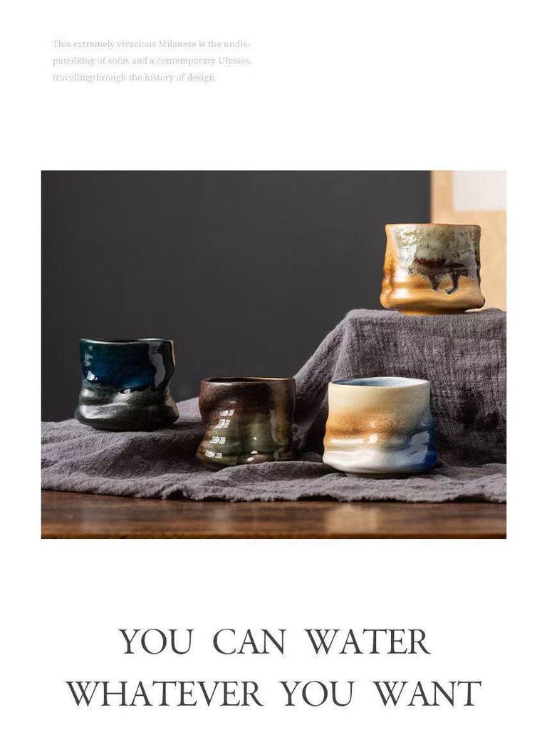 Retro Ceramic Kiln-Change Mug: Pleated Coarse Pottery Coffee Cup