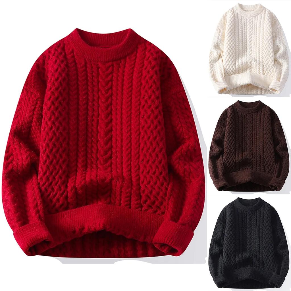 Men Trendy Knitted Sweater Men Casual Round Neck Pullover Male Knitted Solid Color Sweater Winter Fashion Mens Kntwear Outwear