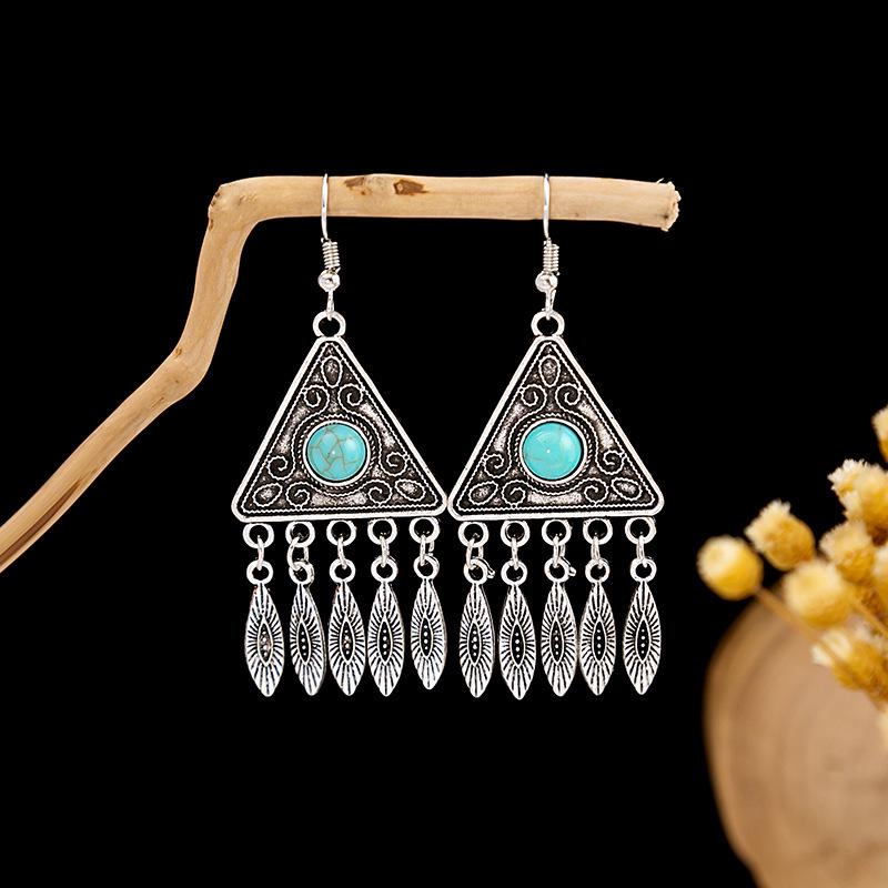 Bohemian Tassel Turquoise Earrings: Retro Ethnic Style Dangle Jewelry