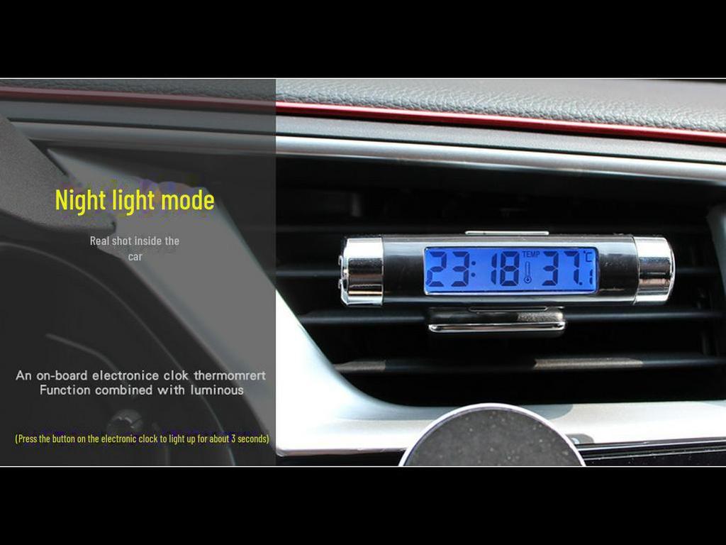 LED Backlit Car Air Vent Clip Thermometer and Clock Display