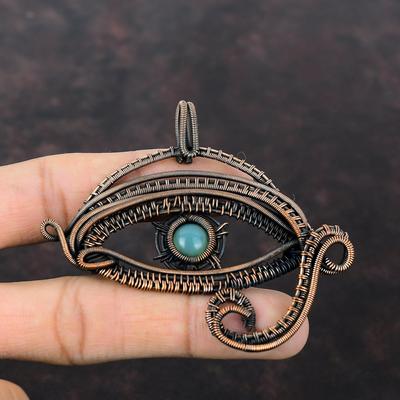 Evil Eye Aquamarine Pendant Copper Wire Wrapped Pendant Handmade Pendant Copper Jewelry Gift For Him Real Gemstone Pendant Wire Wrap Jewelry
