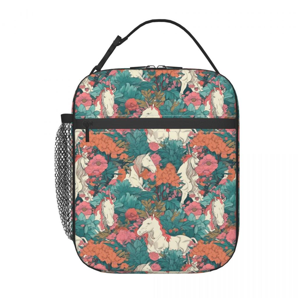 Fresh Flower Wild Horse Pattern Insulated Lunch Bag for Women Office Cooler Thermal Food Box Tote Portable Lunch Boxes Container