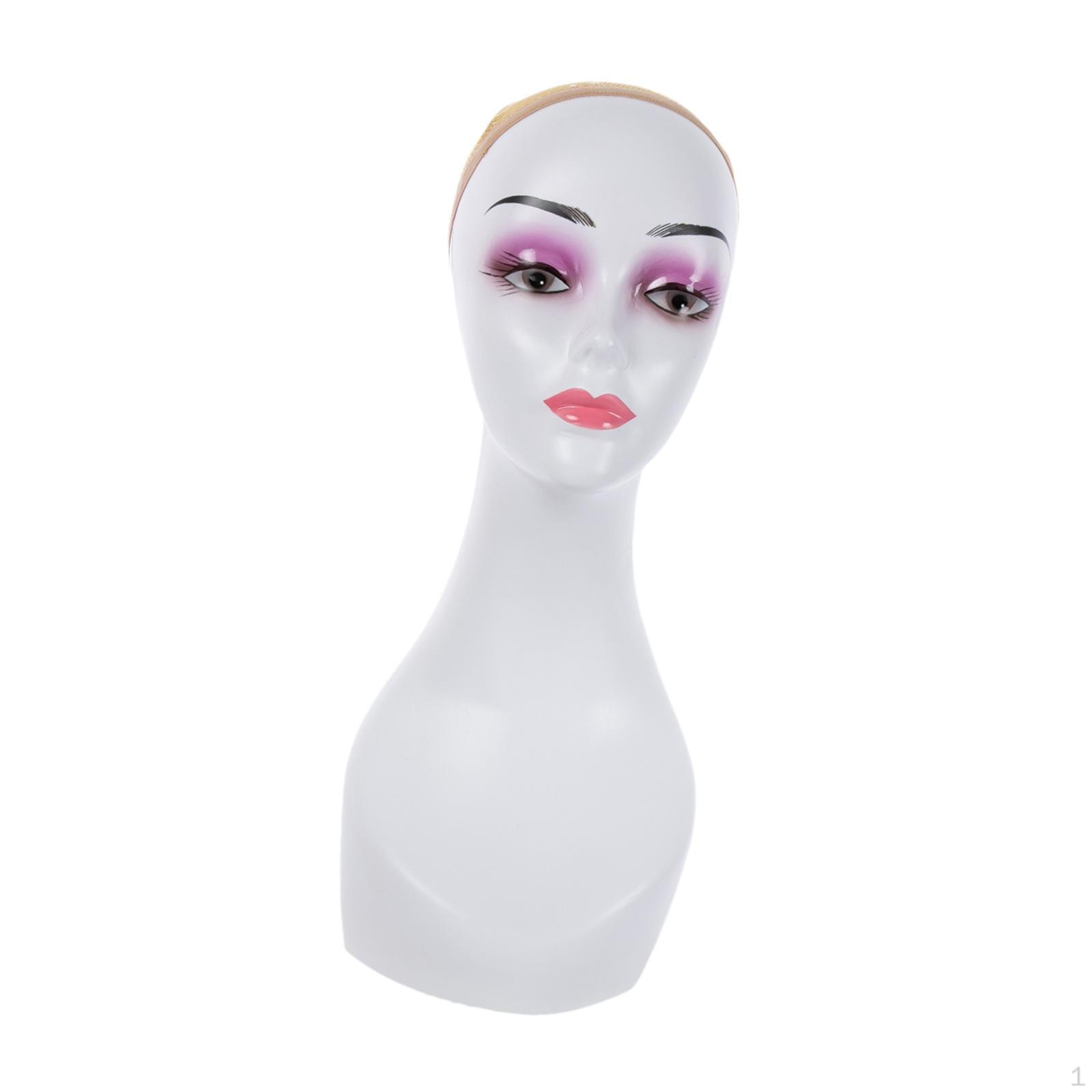 

Bald Manikin Head Wig Stand Portable with Makeup Professional Shoulder for Violet Eye Shadow