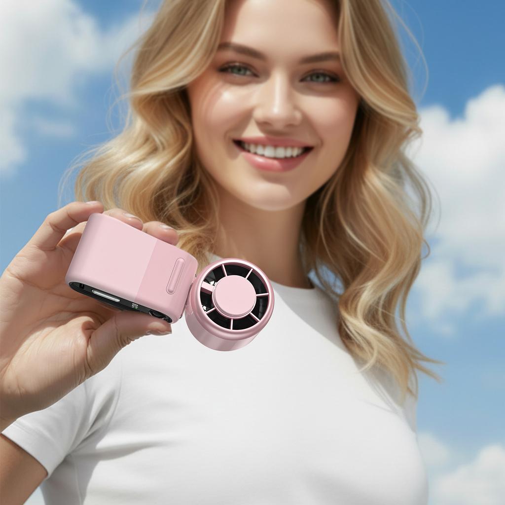 N620C Mini Turbo Handheld Fan with Ice Cooling, Foldable Desktop & Wearable Neck Fan with 3000mAh Battery