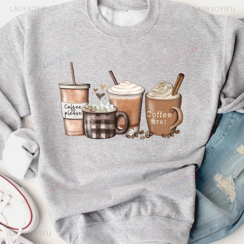 Kawaii Cinnamon First Coffee Cups Otaku Gift for Lover Autumn and Winter Sweatshirt Long Sleeve Thermal Hoodie Adult Pullover