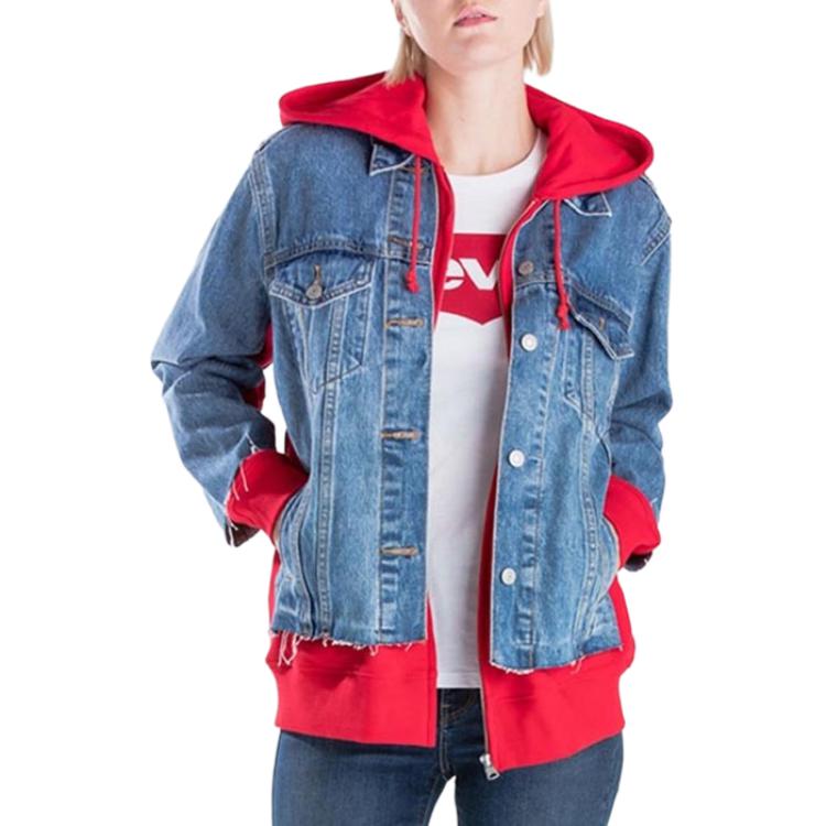 

Levis Женская джинсовая куртка с капюшоном на молнии, с длинными рукавами, имитация двух предметов, синяя 72737-0000 M