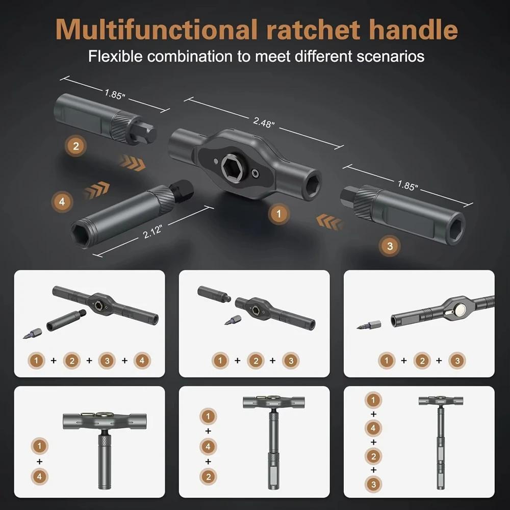 Multi-Function Ratchet Screwdriver Bit Set, Compact 1/4" Drive Ratchet Tool Kit, Professional Repair Tool Set for Phone, PC