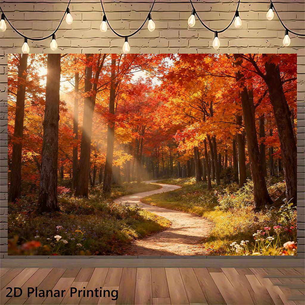 1 Piece of 2D Flat Banner - Background Cloth Autumn Forest Path Wall Decoration banner.PMJ