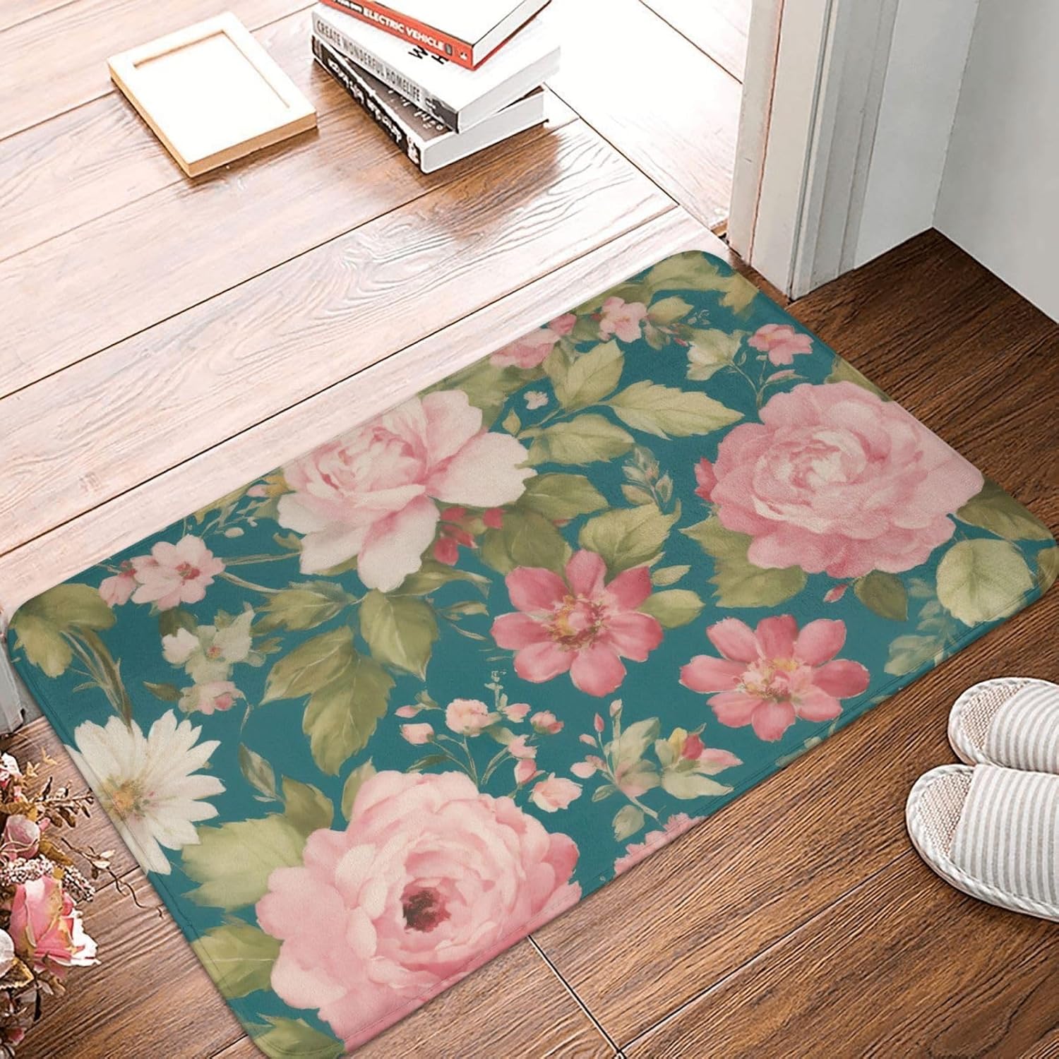 

Blossom Flower Print Front Door Rug for Indoor Outdoor Entrance,Welcome Mat with Flannel Fabric 40x60cm