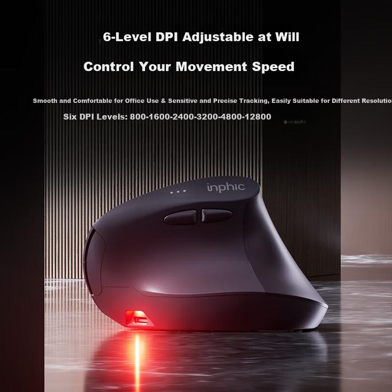 INPHIC X9PRO Wireless Ergonomic Vertical Mouse Office Silent Laptop Mouse 58° Support Anti-Pinch 4-Level DPI Gray