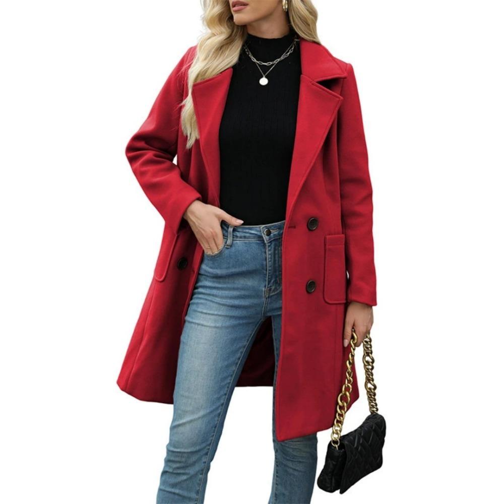 Women's Autumn and Winter Double-breasted Woolen Coat Fashion Temperament Lapel Woolen Coat