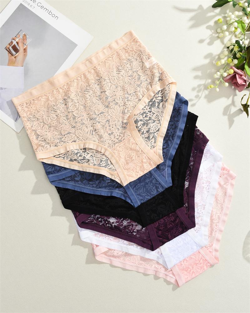 3PCS/Set Floral Embroidery Lace Panties Women's Plus Size Underwear Sexy Hollow Solid Briefs Girls Mid-Rise Temptation Lingerie
