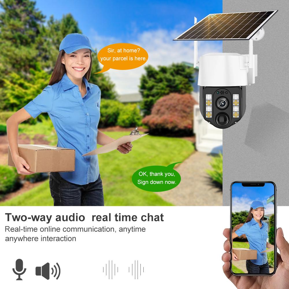 Solar-powered Surveillance Camera, Outdoor Waterproof, Wide-angle 10x Zoom, WIFI/4G Automatic Tracking Security Camera