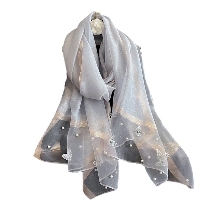 Elegant Embroidered Butterfly Silk Scarf For Women Lightweight Polyester Hijab Shawl Wrap Stole Accessory Gift