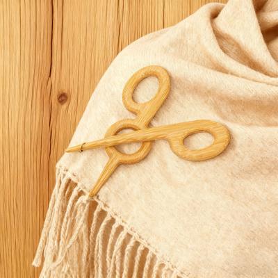 2PCS Bamboo Wood Brooch Cute Scissor Pattern Sweater Pins Fashion Accessories for Women Girls Gift