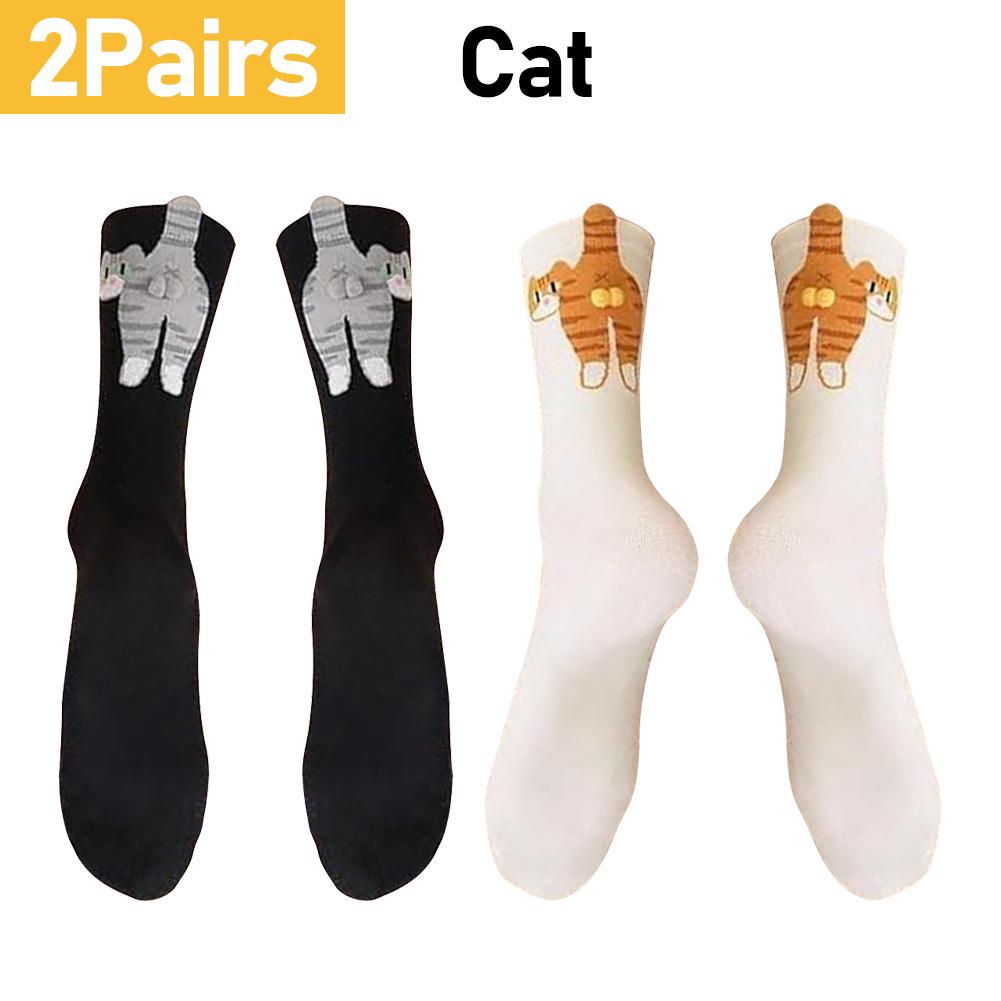 1/2Pair Cartoon Cute Dog/Cat Balls Cotton Socks Lolita Knitting Socks Women Girls Middle Tube Sleep Sock Pet Print Floor Sock