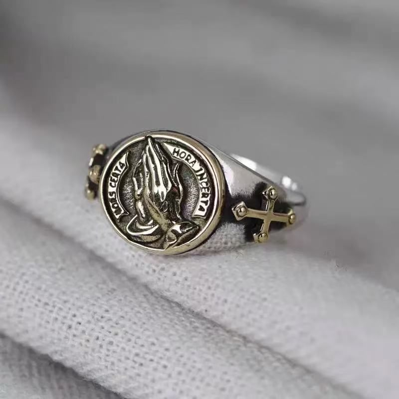 

Мужское кольцо «Молящиеся руки», Модное и ретро Opening Adjustable