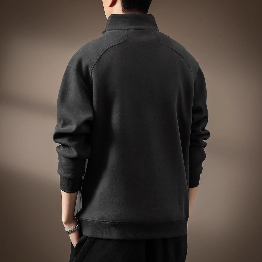 Men's Retro Heavyweight Half-Zip Stand Collar Plus Size Velvet Hoodie
