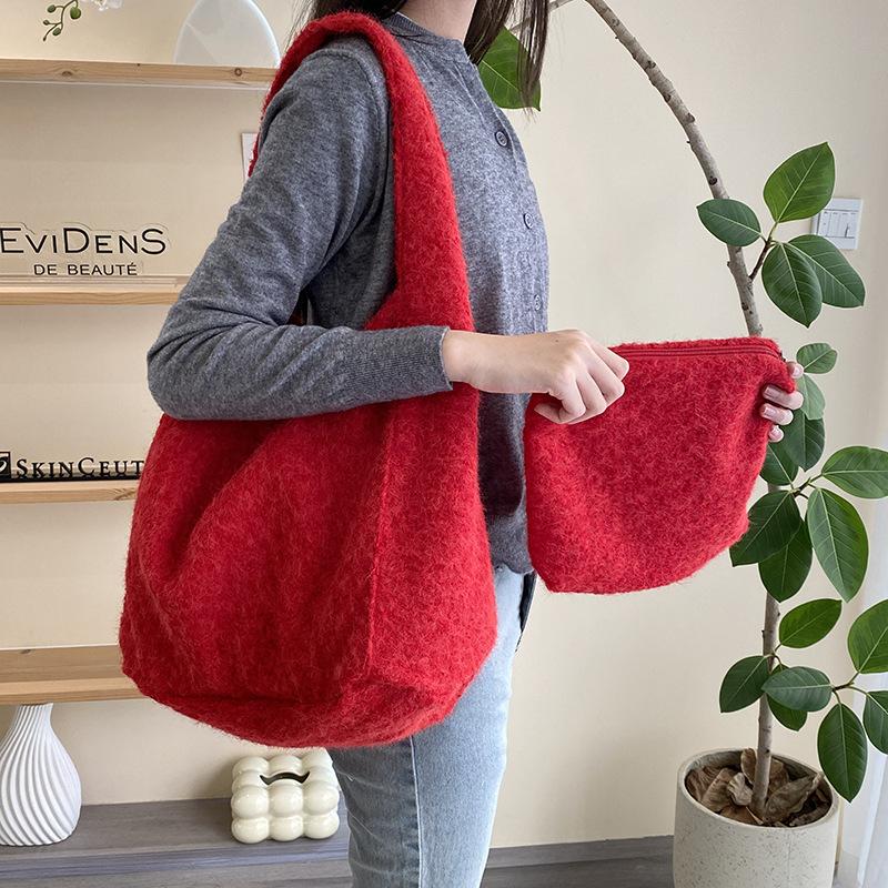 

Women s Woolen Leopard Print Shoulder Bag, Fall Mother-Daughter Bag, Portable Bag, Shopping Bag 34 * 33 * 17CM