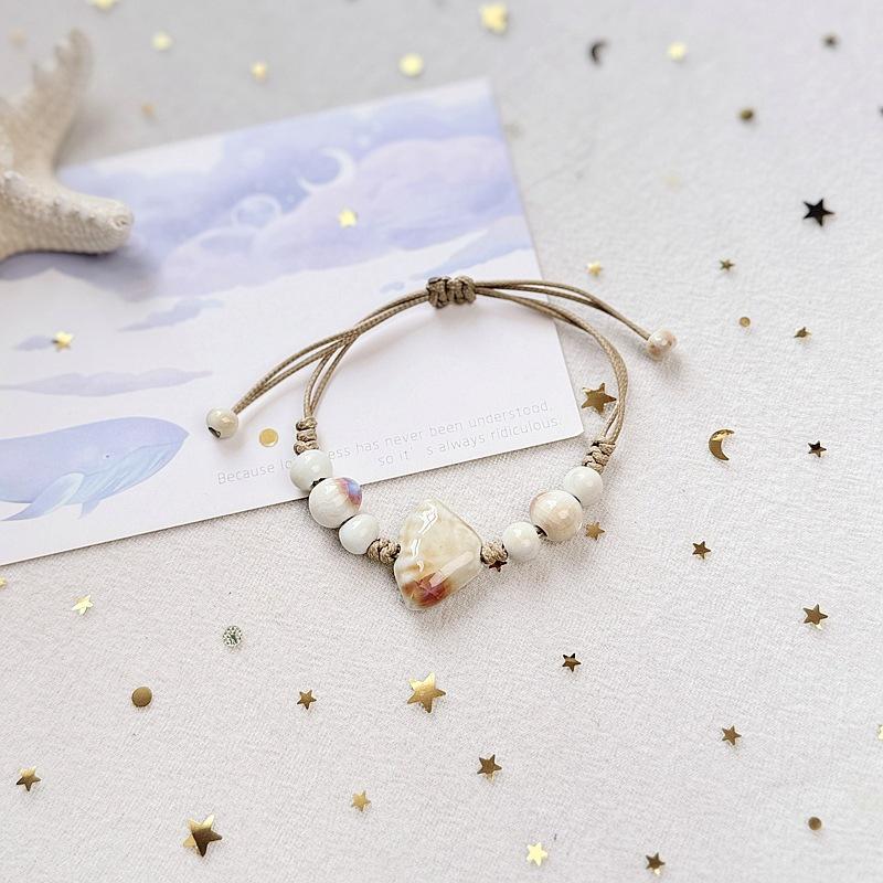 Handmade Adjustable Beaded Bracelets for Women Boho Colorful Glaze Starfish Shell Ceramic Beads Bracelet Girl Party Jewelry Gift