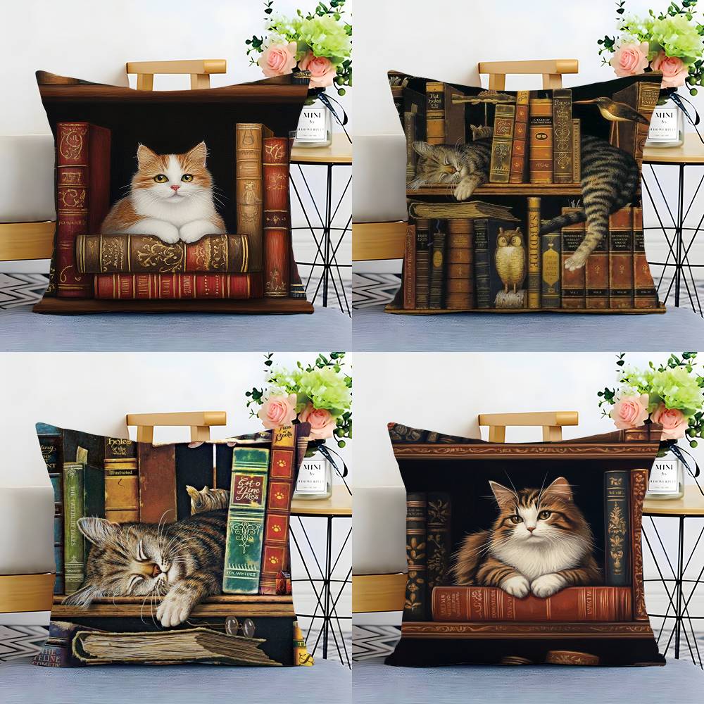 Classic Cute Cat Pillow Case Plush Fabric Soft Double Sided Print Sofa Cushion Cover Throw Pillow Covers