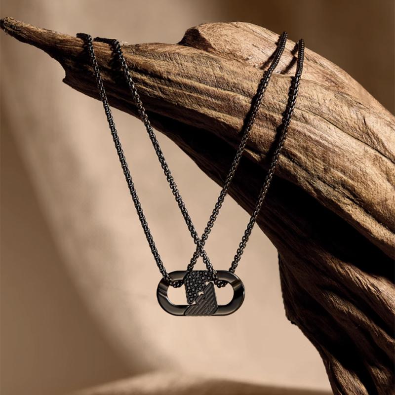 Emporio Armani LOVE series interlocking necklace men's black Black F base package
